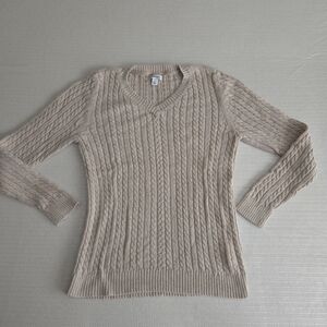 St. John's Bay Sweaters Women's White Large V neck Long Sleeve Knit Pullover